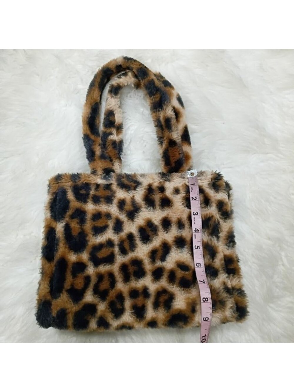 Leopard Print Faux Fur Tote Bag - Soft & Stylish Handbag For Everyday Use - Picture 6 of 11